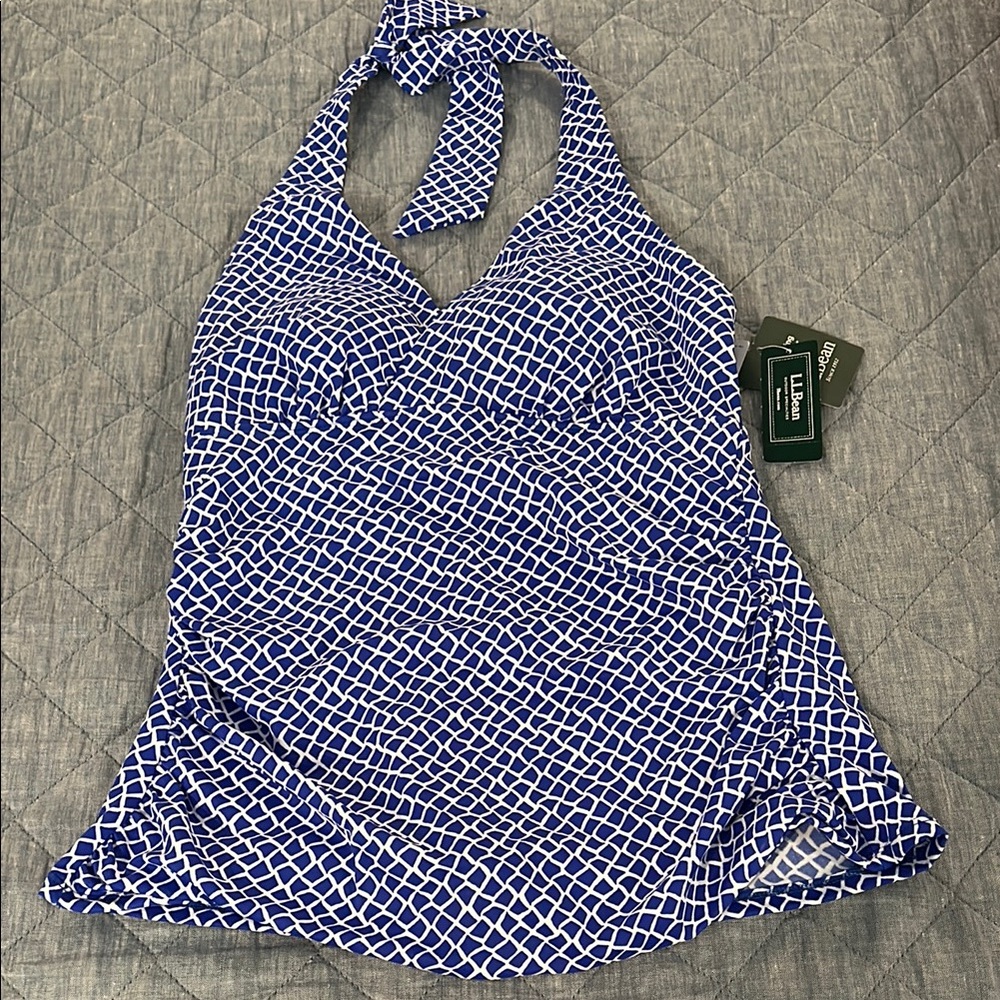 L.L. Bean Blue and White Halter Swim Top